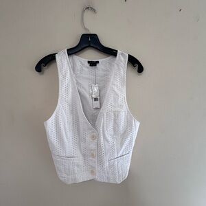 Theory White Eyelet Sleeveless Blouse NWT